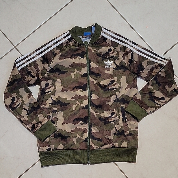 adidas Other - Adidas Green Camouflage Jacket with White Stripes